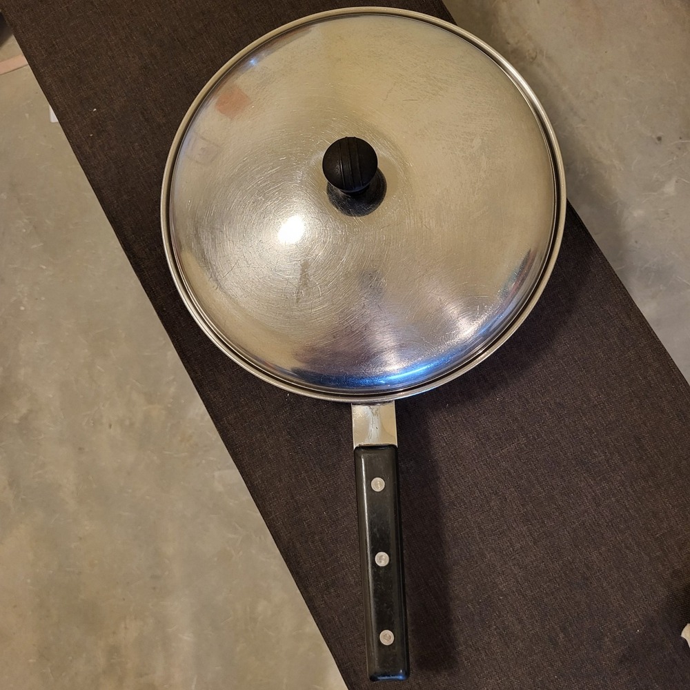Vintage MCM American Stainless Steel 10" Pluramelt Frying Pan Skillet Domed Lid